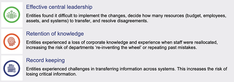 Key challenges resulting from machinery of government changes