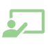 Icon of a person standing in front of, and pointing to a whiteboard
