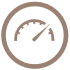 Icon of a semicircular measurement guage and needle