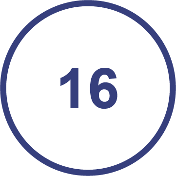 A circle icon with "16" inside it