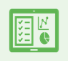 Icon of a screen with a checklist, line graph, and bar chart
