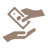 Icon of cash being exchanged between two hands