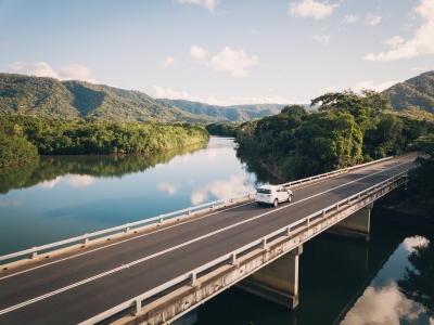 Image of a car driving over a bridge near Cairns, Queensland